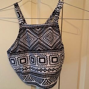 Tribal Swim top with Striped high waisted bottom.